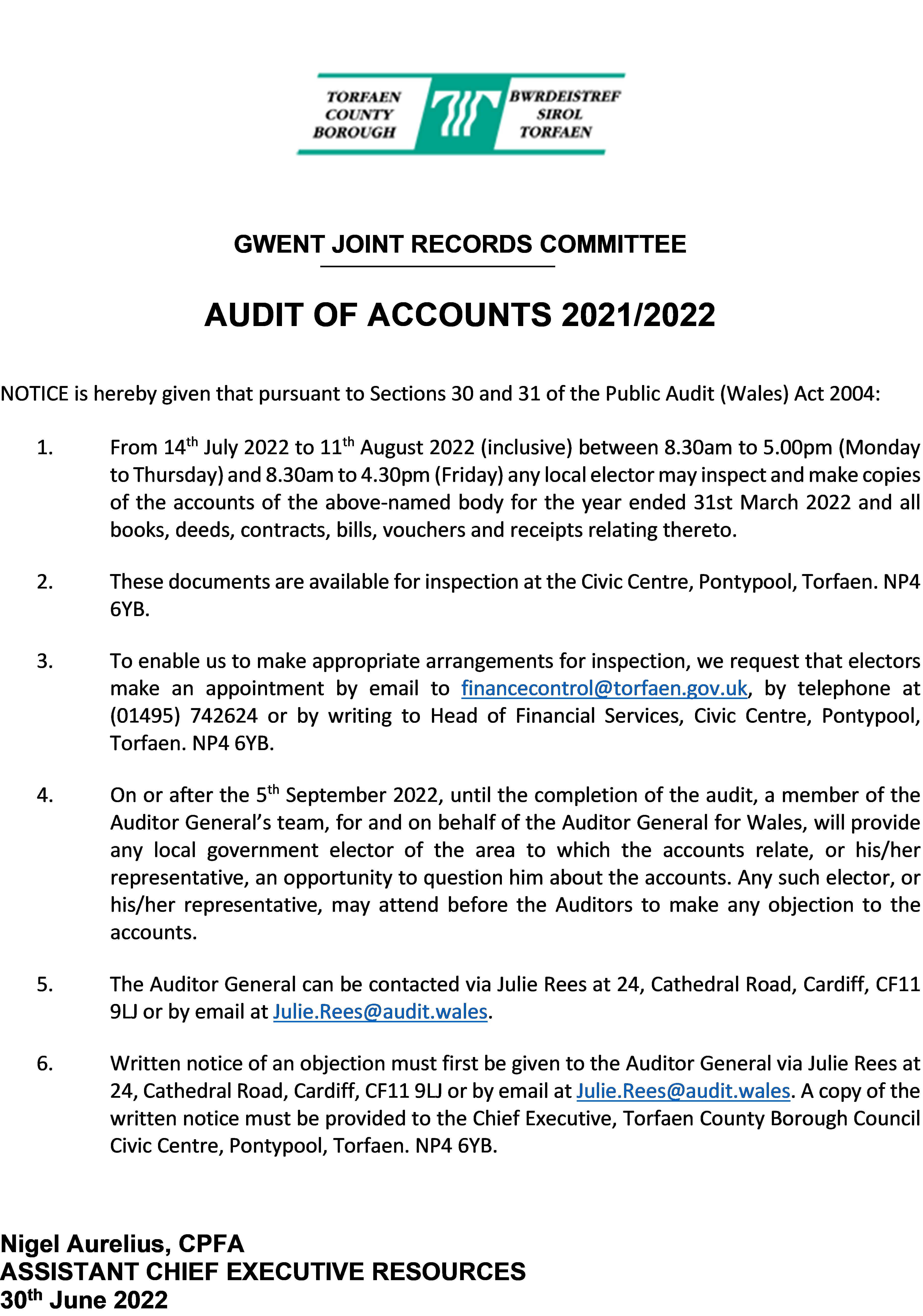 Audit of Acounts 21-22 Notice